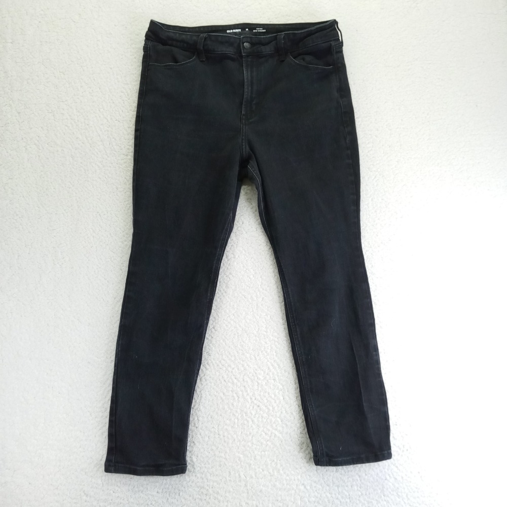 Old‎ Navy Womens Black High Rise Wow Straight Jeans Size 14 Short Stretch Denim